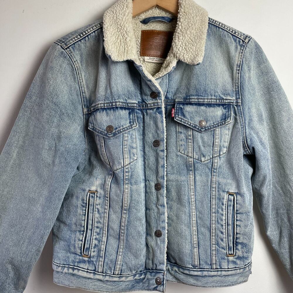 Levis Premium Sherpa Lined Trucker Denim Jacket Large Heritage Workwear Western